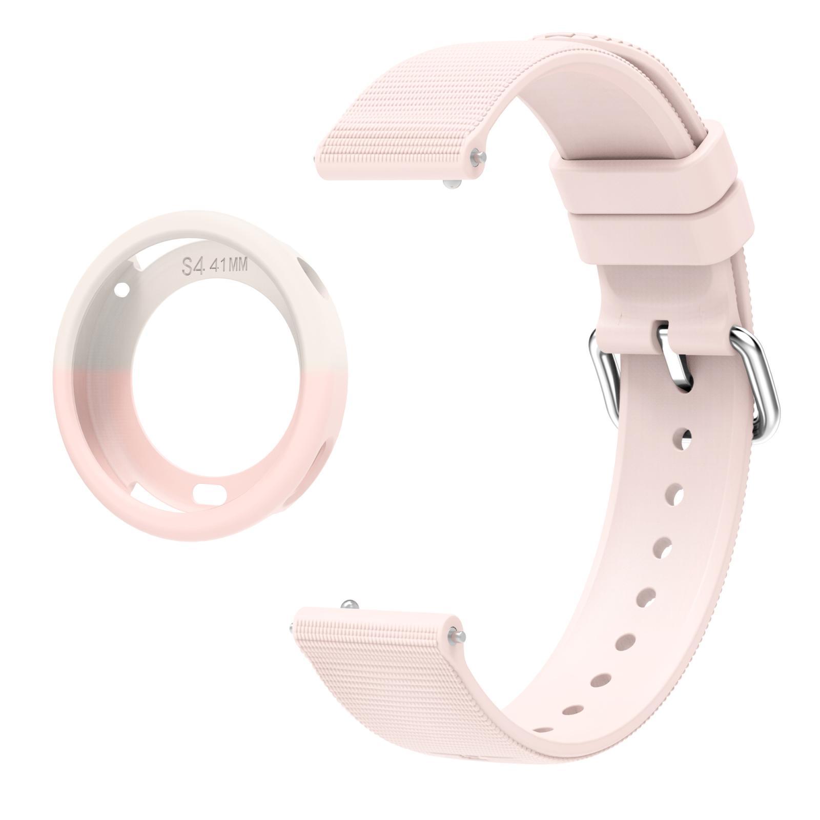 Xiaomi Watch S4 41mm Silicone Watch Band And Protective Cover Set With Quick Release Strap pink+starlight Pink