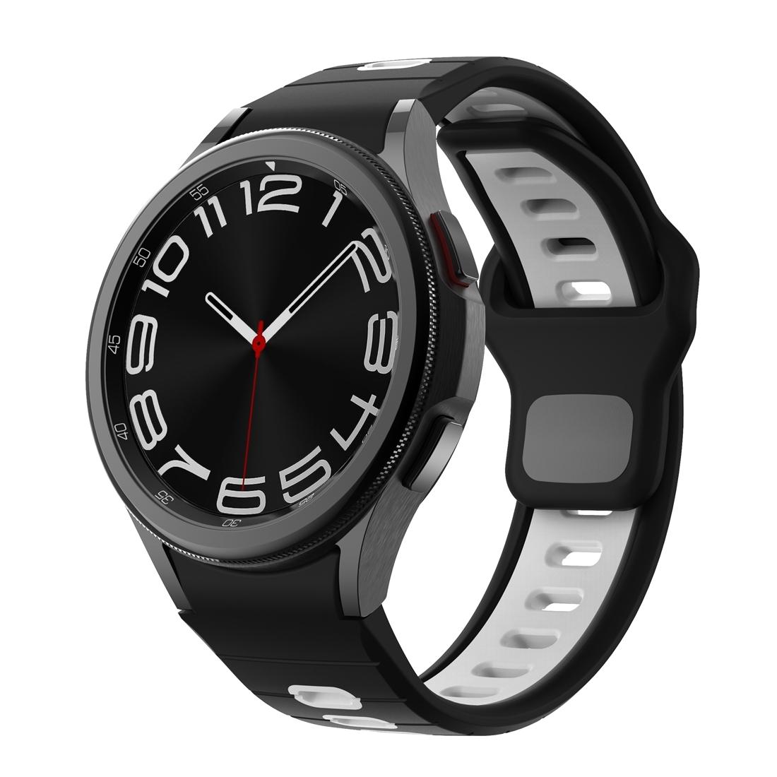 Samsung Galaxy Watch 7 6 Silicone Sport Watch Band Two Color Reverse Buckle Replacement Strap black White