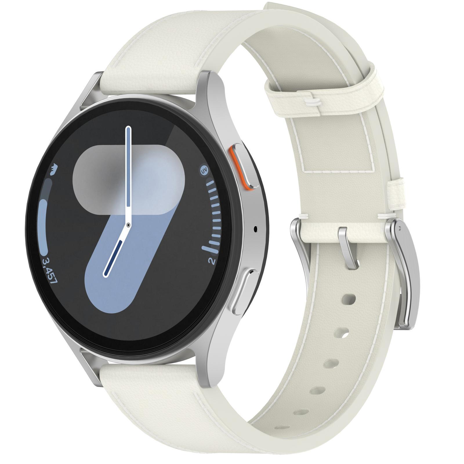 Samsung Galaxy Watch 7 20mm Leather Watch Band Soft Replacement Strap With Press Button white