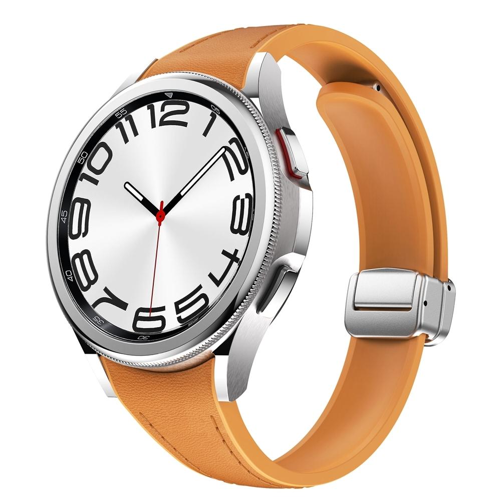 Samsung Galaxy Watch 6 Magnetic Leather Silicone Watch Band Slim Adjustable Replacement Strap light Brown