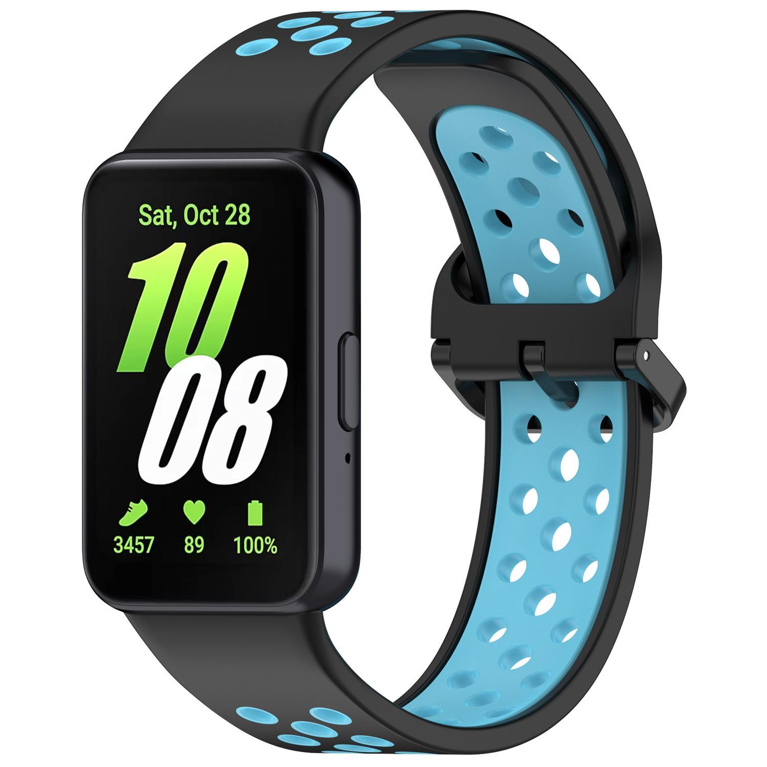 XDfind Samsung Galaxy Fit 3 Silicone Watch Band Two Color Breathable Watch Strap black Blue