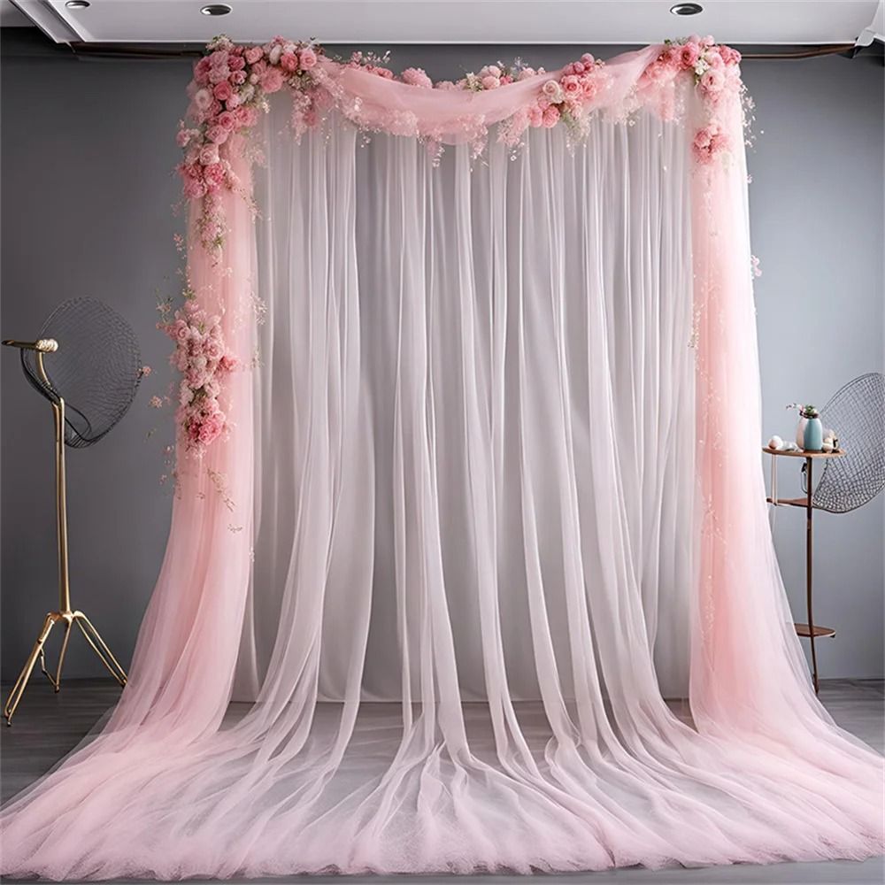Sheer Tulle Backdrop Curtains For Wedding Party Decor pink 2x1.6 M