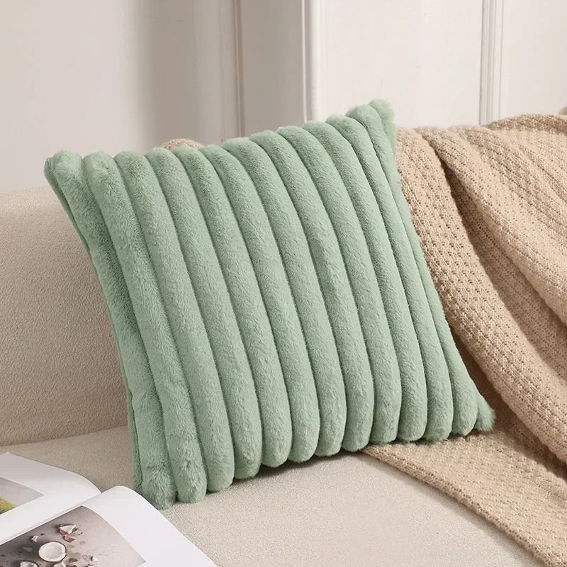 Soft Faux Rabbit Fur Decorative Pillow Cover green 17.72 X 17.72 In