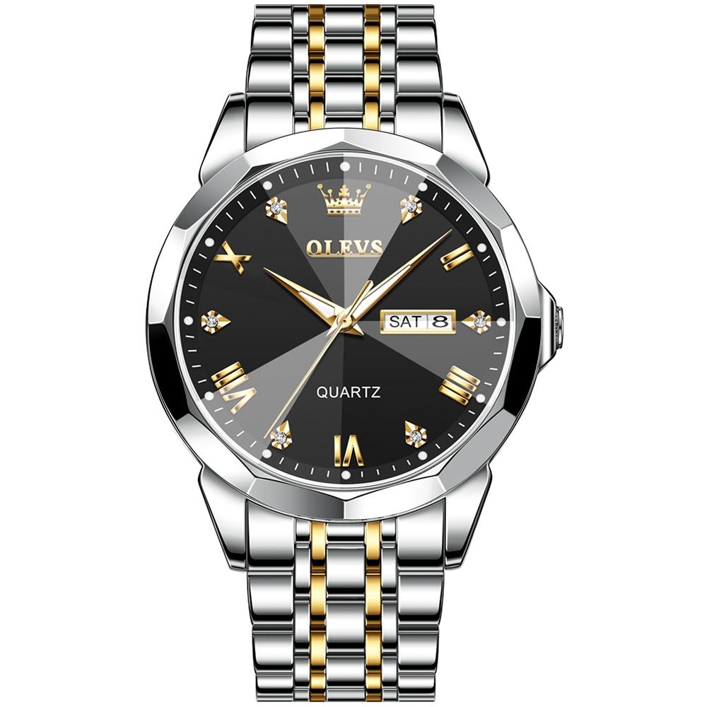 Men's Quartz Watch Luminous Waterproof Watch With Stainless Steel Bracelet black + Gold