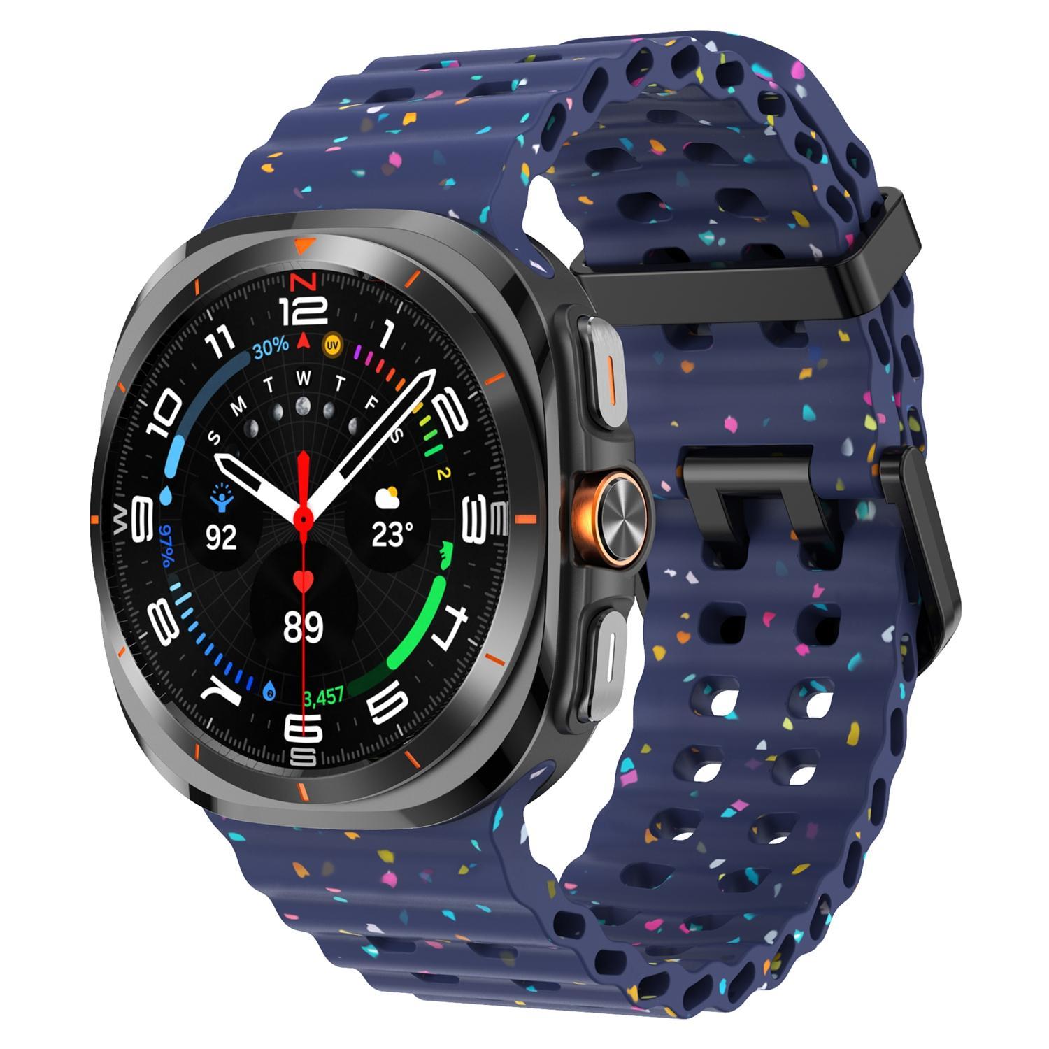 Samsung Galaxy Watch Ultra 47mm 2025 Silicone Watch Band Dual Buckle Colorful Dots Replacement Strap midnight Blue