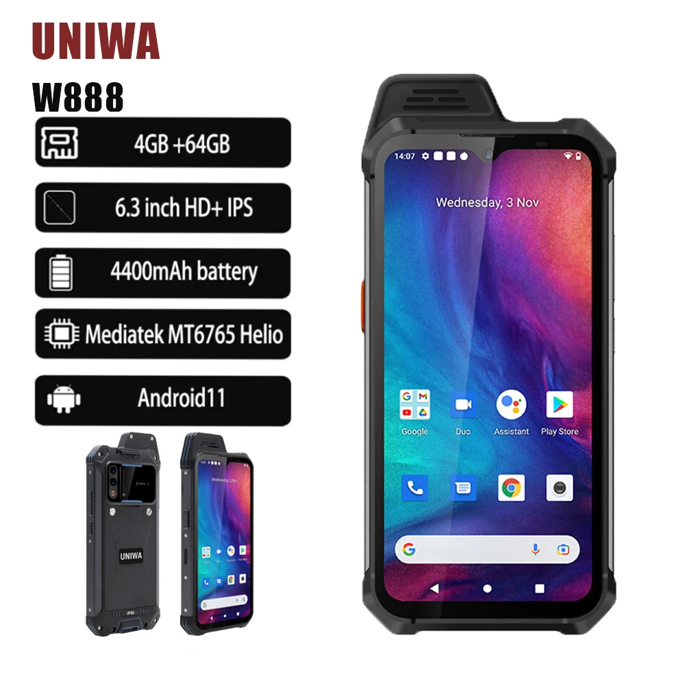 UNIWA W888 ATEX Explosionsgeschütztes Robustes Telefon 6,3 Zoll 4GB+64GB 5000mAh IP68 Wasserdicht Staubdicht Stoßfest PTT Walkie-Talkie NF
