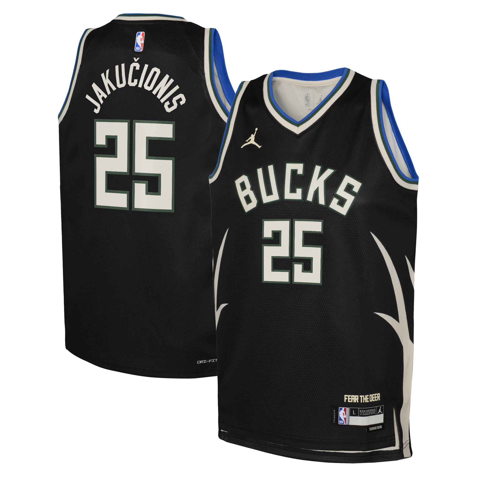 Milwaukee Bucks Jordan Statement Swingman Jersey 22 - Personnalisé - Jeunes - Kasparas Jakučionis 25 - unisexe Taille: L (14/16) - NBA Store FR