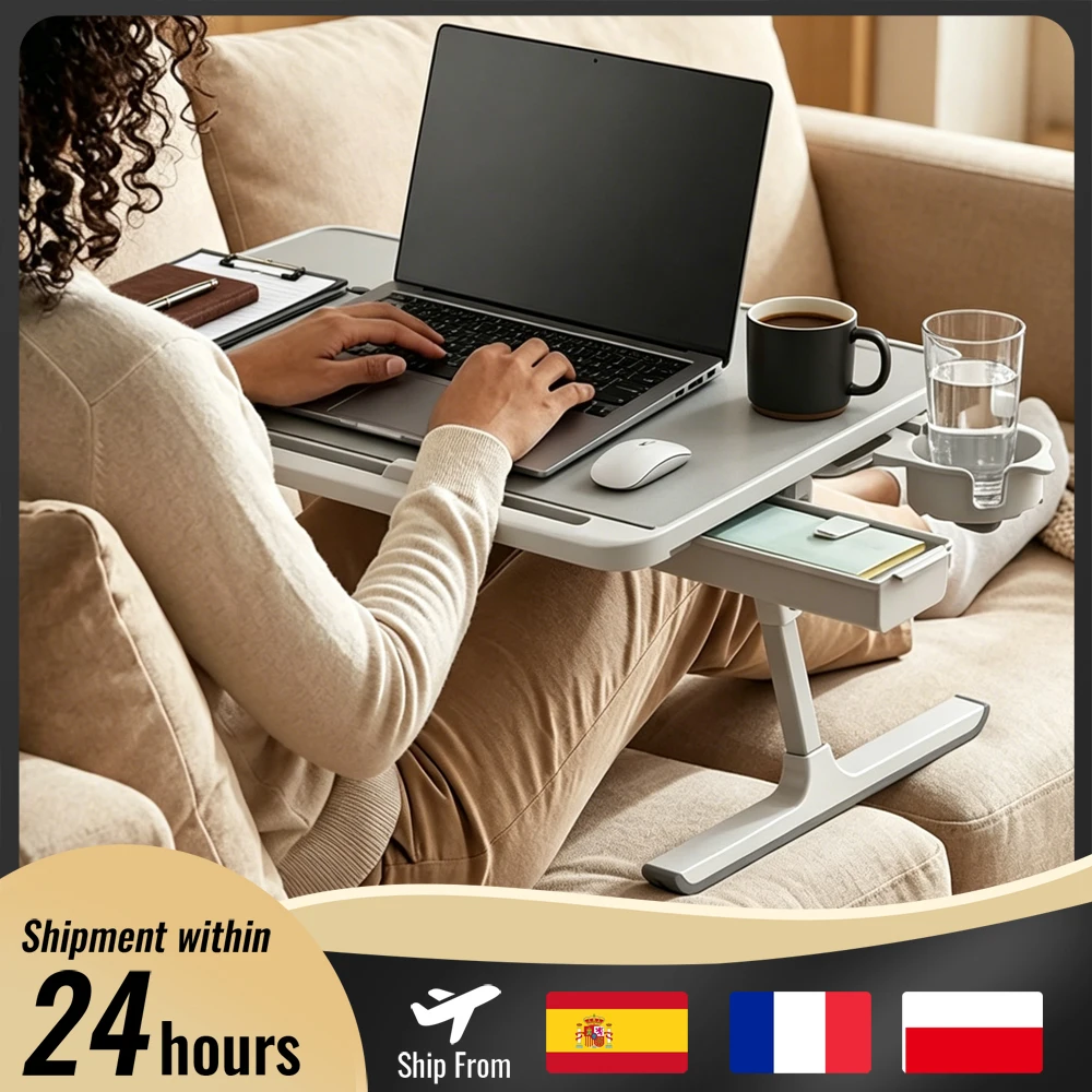 Klappbarer Computertisch Laptoptisch für Bett Büroschreibtische Multifunktionaler Tisch Lapdesk Faltbar 8-stufig Höhenverstellbar & Fast 180° Neigbar ° Winkelverstellbare Halterung, 15kg Tragkraft,