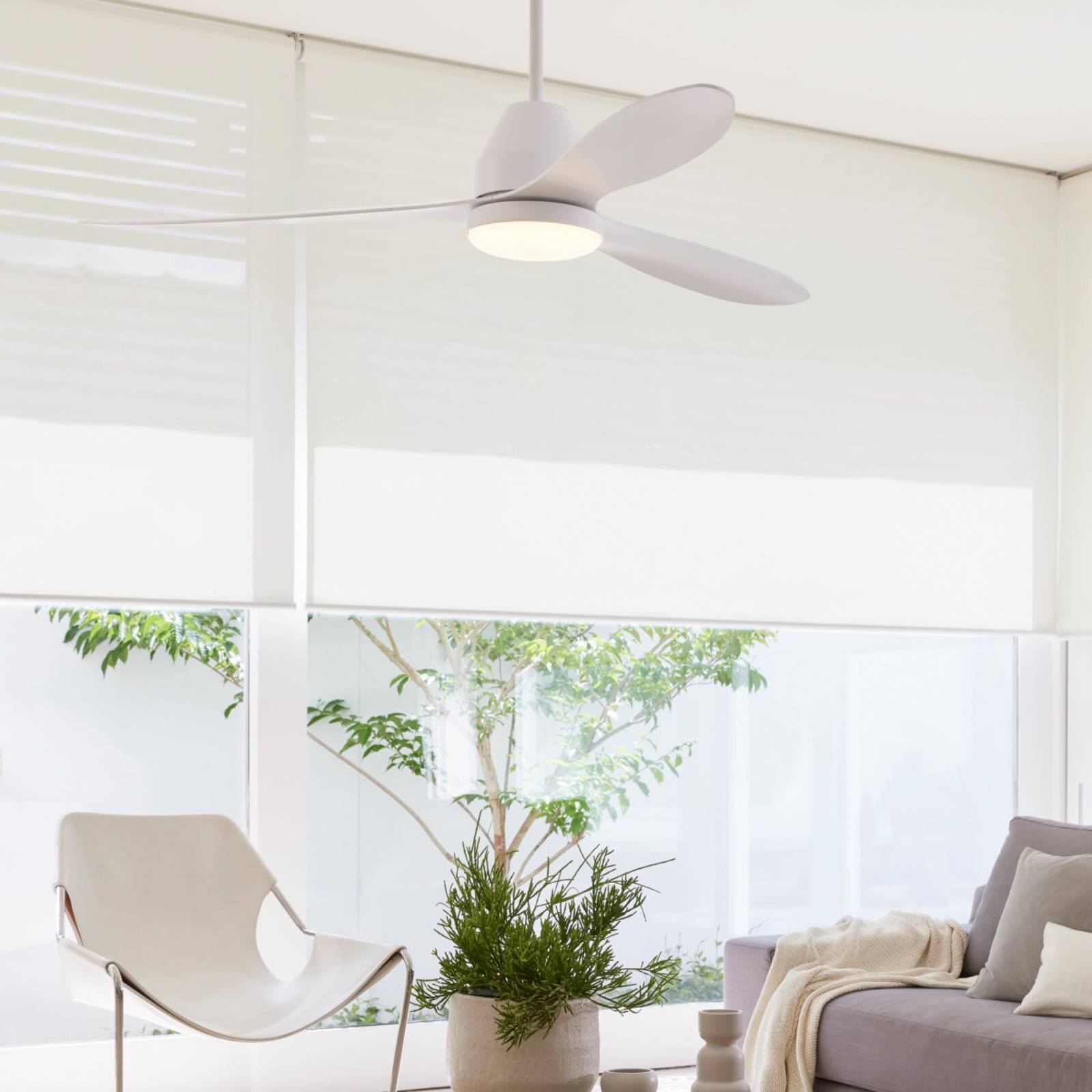 Beacon Lighting Ventilatore da soffitto con luce Whitehaven bianco silenzioso Whitehaven, dimmerabile, Bianco / Opale, Soggiorno / Sala da pranzo, Plastica, Moderno
