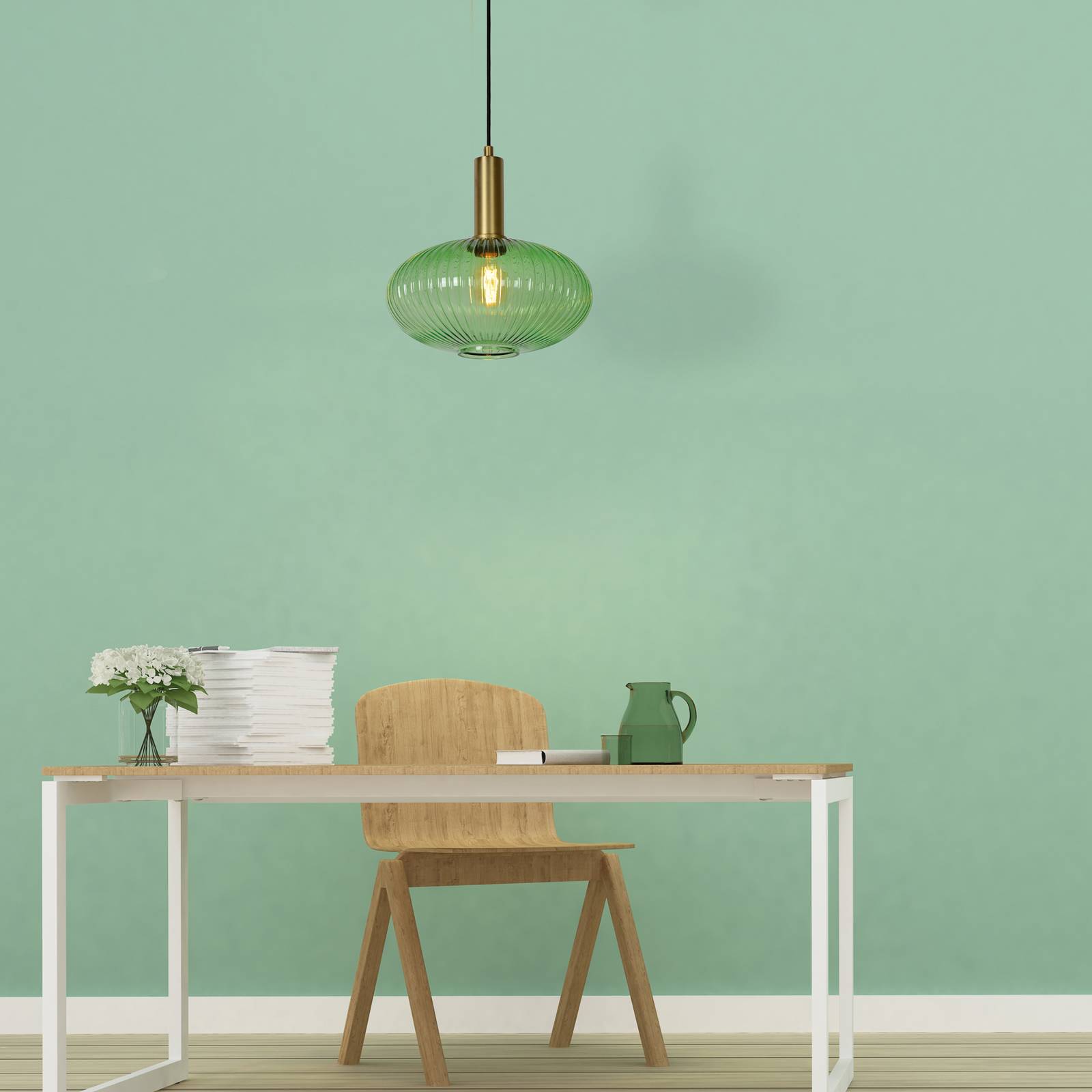 Lucide Lampada a sospensione vetro Maloto, Ø 30 cm, verde dimmerabile, Verde, Soggiorno / Sala da pranzo, Vetro