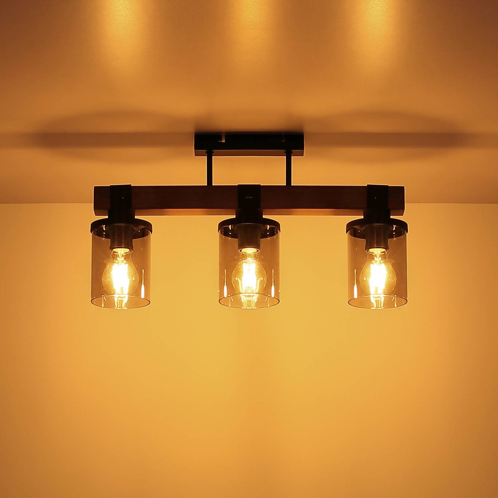 Globo Plafoniera soffitto Lila, dimmerabile, Legno scuro, Soggiorno / Sala da pranzo, Legno, Campagna / Rustiche, Plafoniera