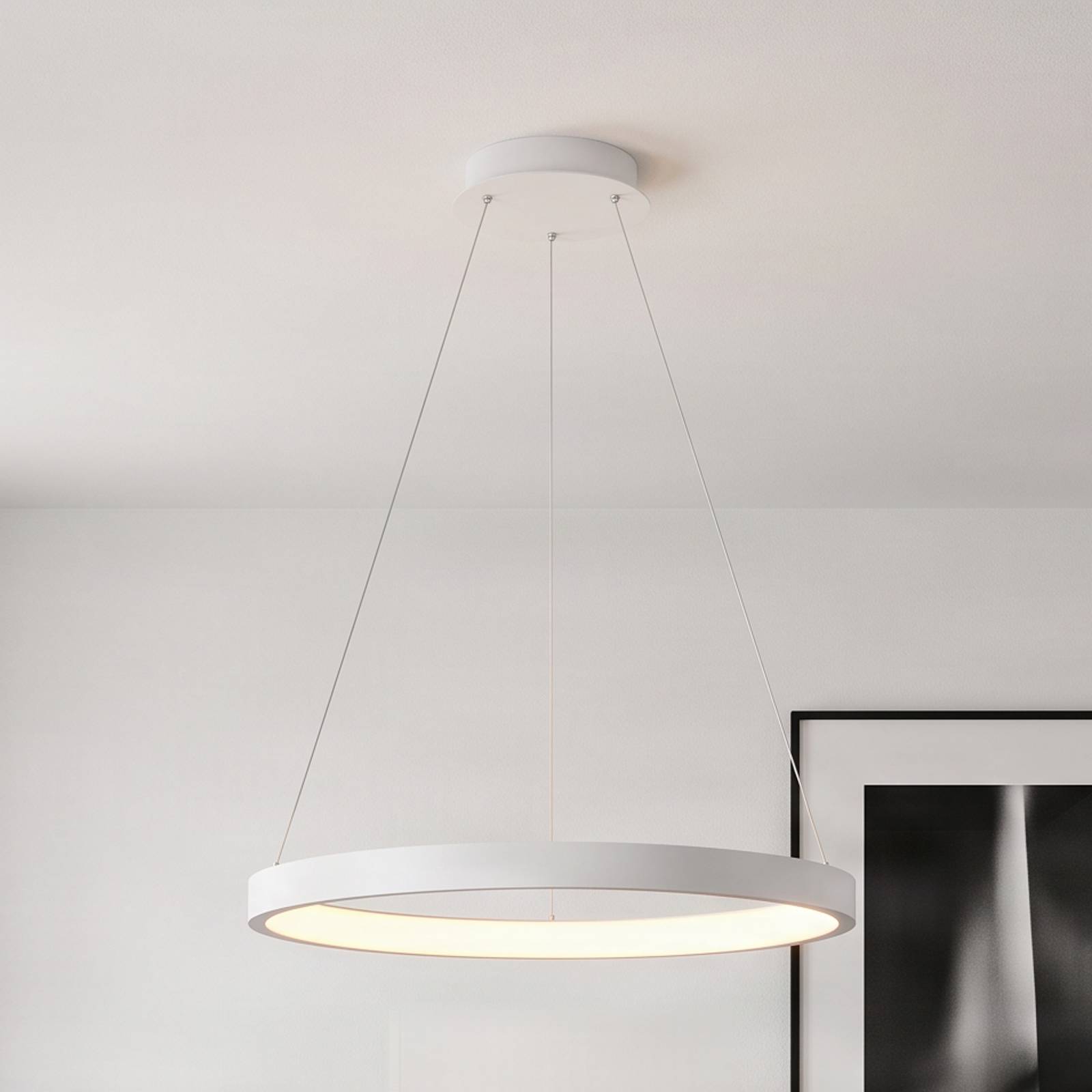 Lampada LED a sospensione Arcchio Albiona, bianca, 1 anello, Ø 60 cm Albiona Arcchio, dimmerabile, Bianco / Opale, Cucina, Metallo, Moderno