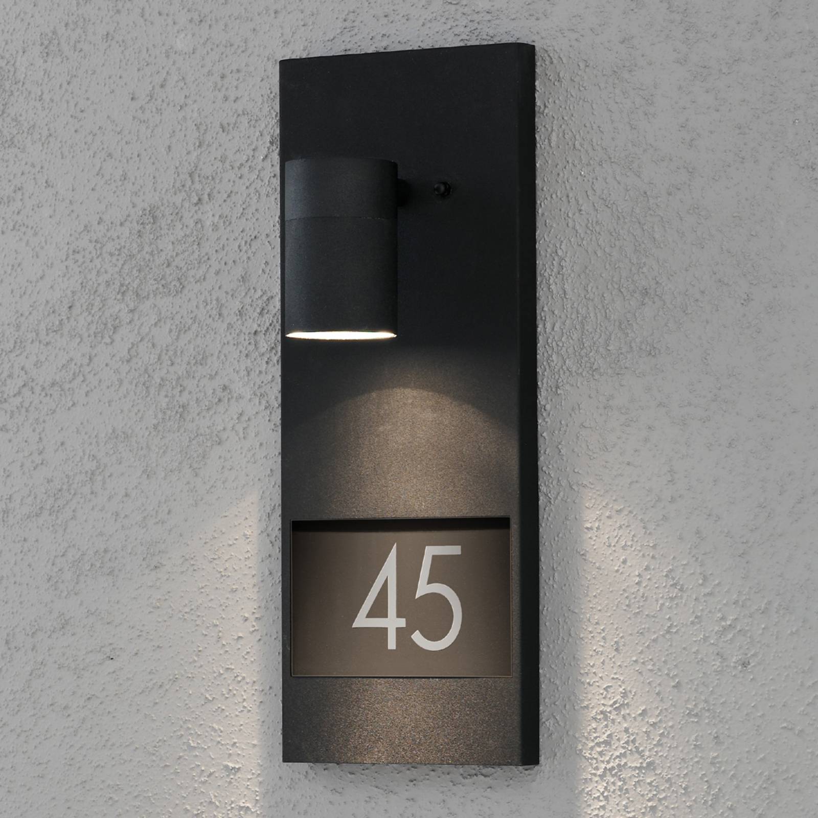 Konstsmide Numero civico illuminato MODENA, Nero, Alluminio, Moderno, Applique da esterni