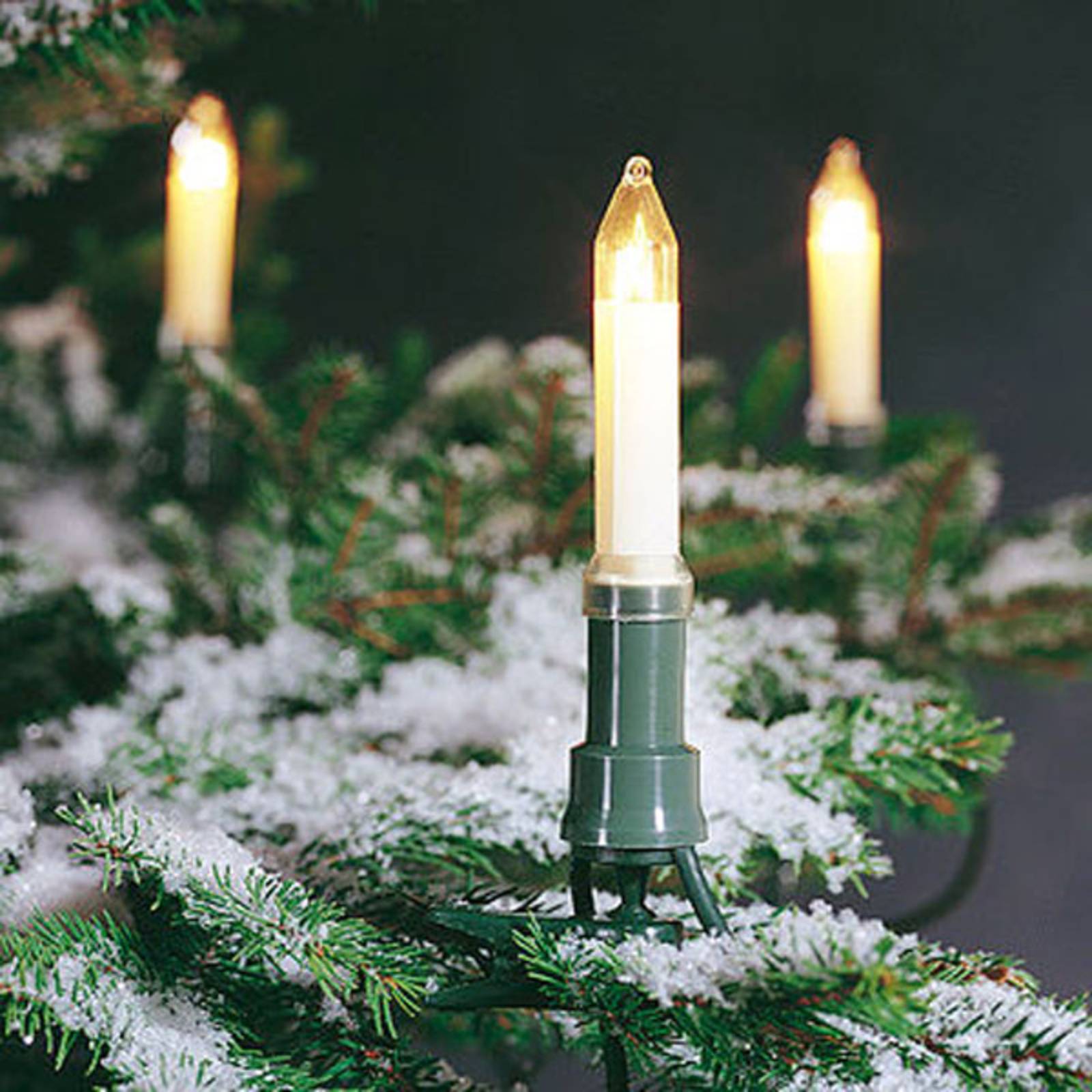 Konstsmide Christmas Ghirlanda di alberi con candele a stelo per esterni, 12 m LICHTERKETTE, Crema / Ambra, Plastica