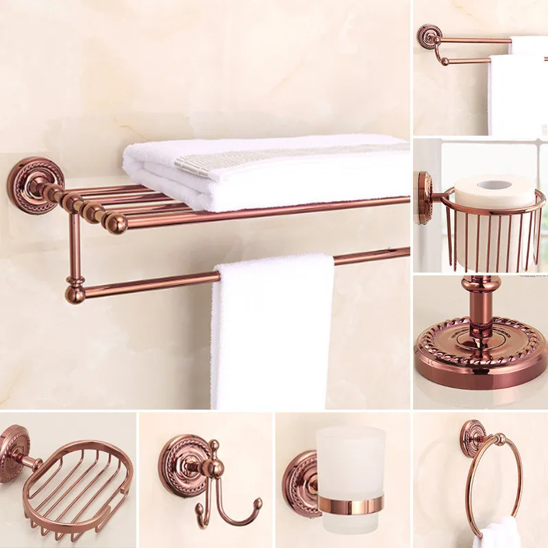 Accessoires de salle de bains en or Rose, ensemble de porte-savon de salle de bains en laiton, porte-papier de toilette, appareil de salle de bains