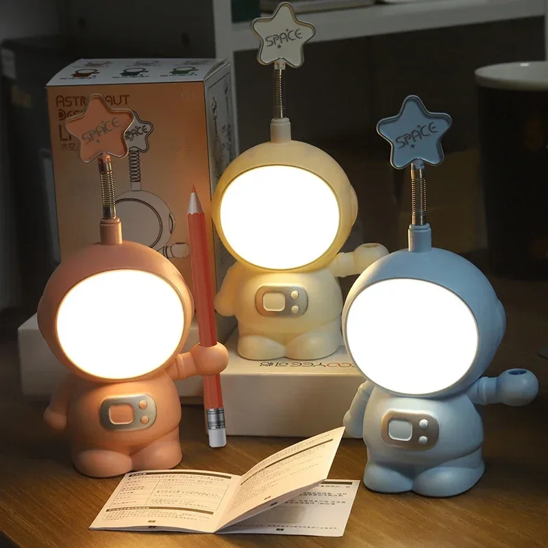 Kreative Astronaut Flexible LED Studie Schreibtischlampe mit Telefonhalter Nachttisch Farbverstellung Tischlampe für Kinder Studentenzimmer ﻿