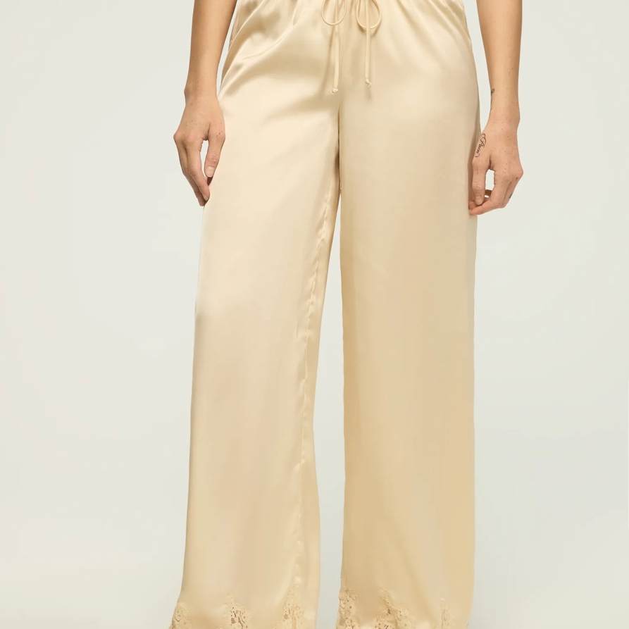 Lucky Brand Lace Trim Pant - Women's Pants in Cream, Size L
