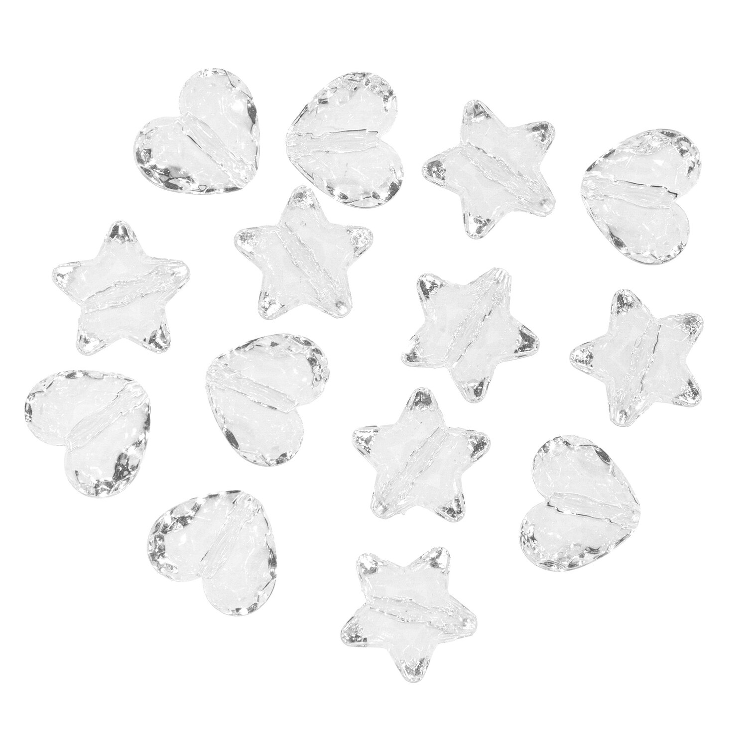 Acrylsteine Herz und Stern, transparent, 18–20 mm, 20 Stück