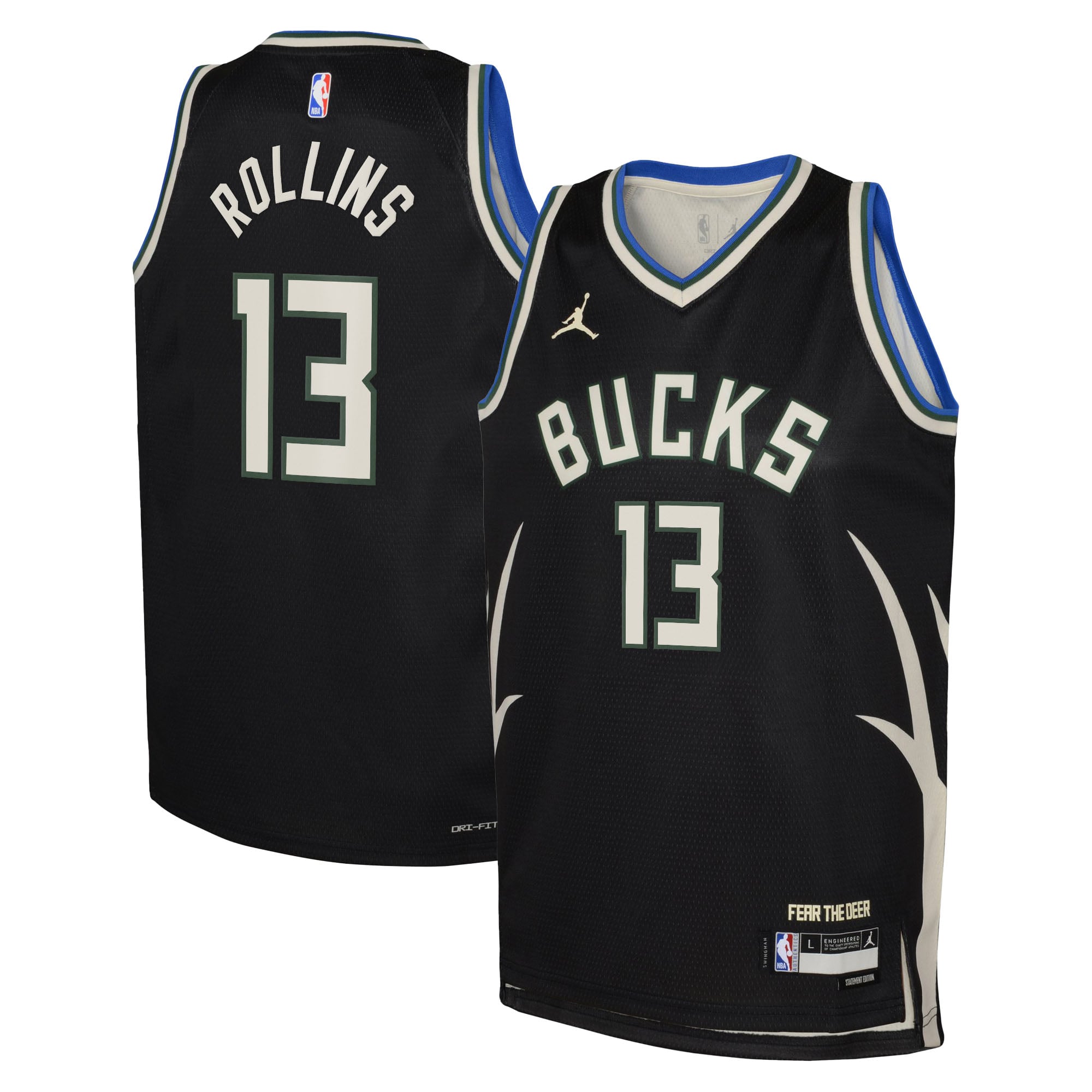 Maillot Swingman Jordan Brand Statement Edition des Milwaukee Bucks - Vert chasseur - Ryan Rollins - Jeune - unisexe Taille: L (14/16)