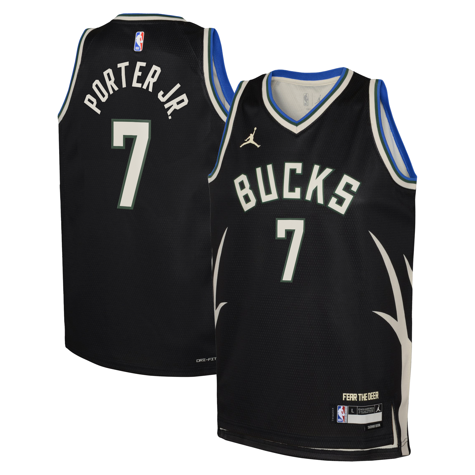 Maillot Swingman Jordan Brand Statement Edition des Milwaukee Bucks - Vert chasseur - Kevin Porter Jr. - Jeune - unisexe Taille: M (10/12)