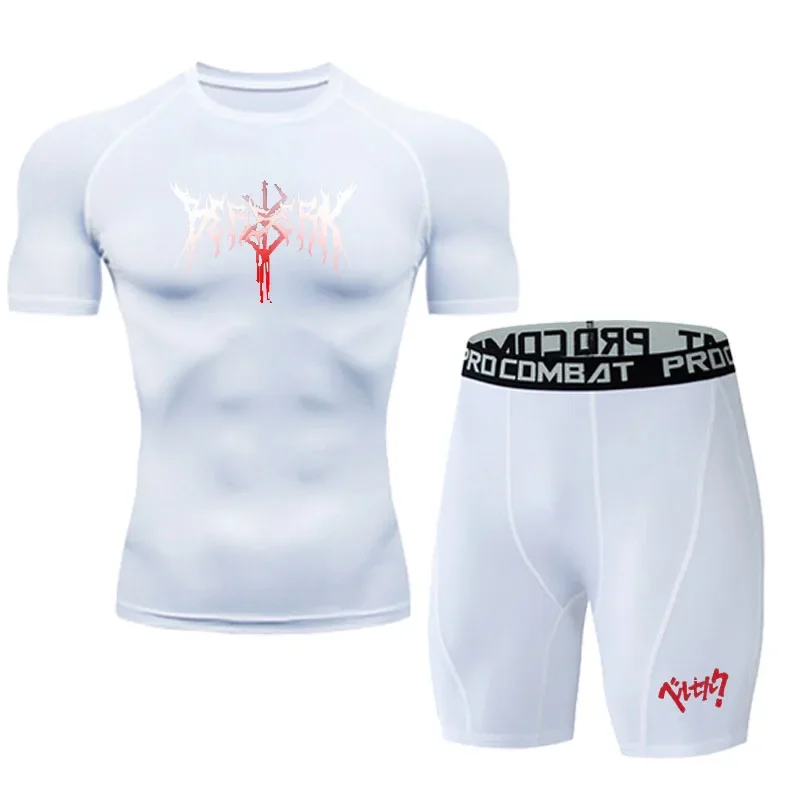 Ensemble de sport de compression 2 pièces pour homme – Tenue de sport élastique pour entraînement, yoga, jogging et fitness – Survêtement et pantalon de sport