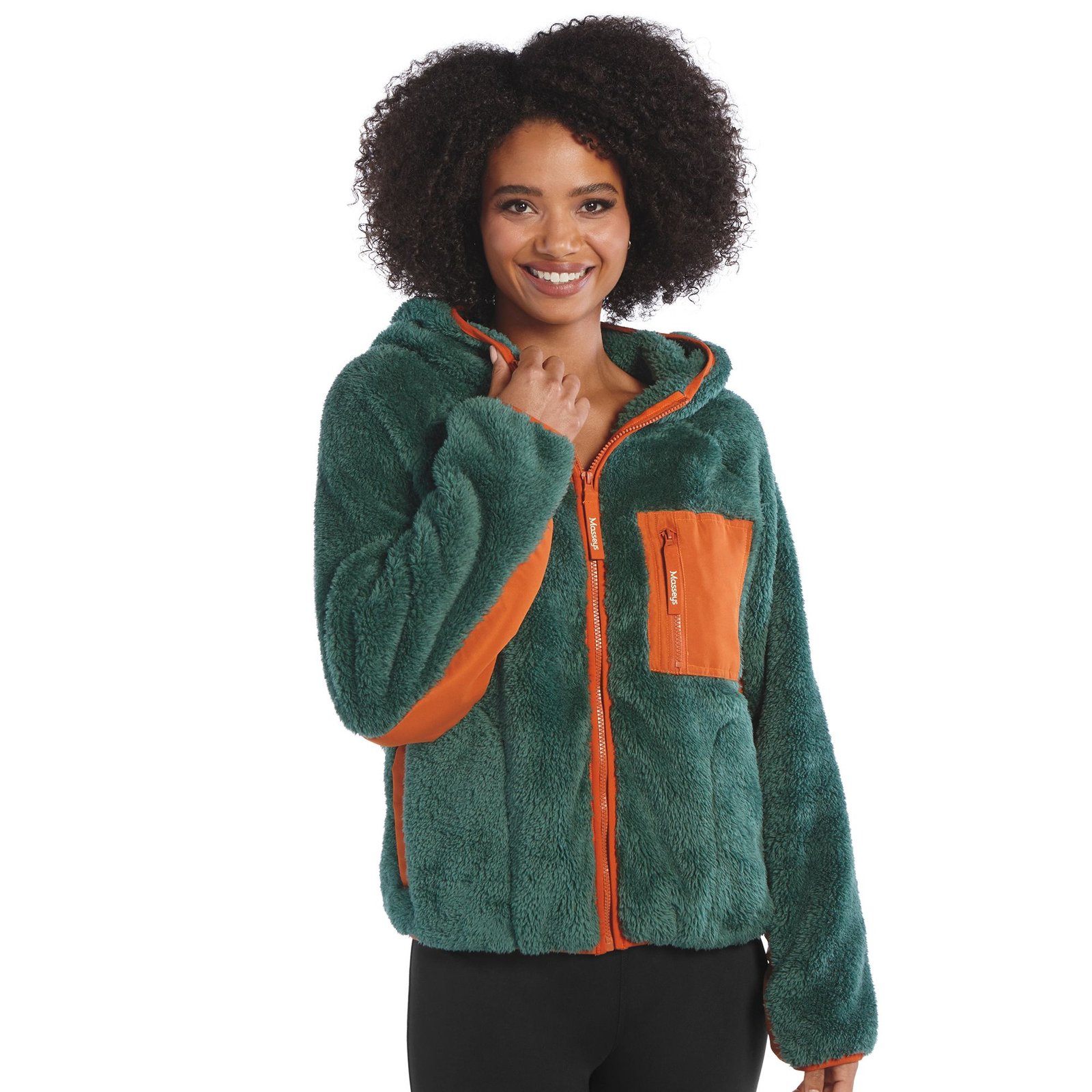 Masseys Women's Zip-Up Sherpa Casual in Sea Pine/Gold Flame, Size 3X, Polyester