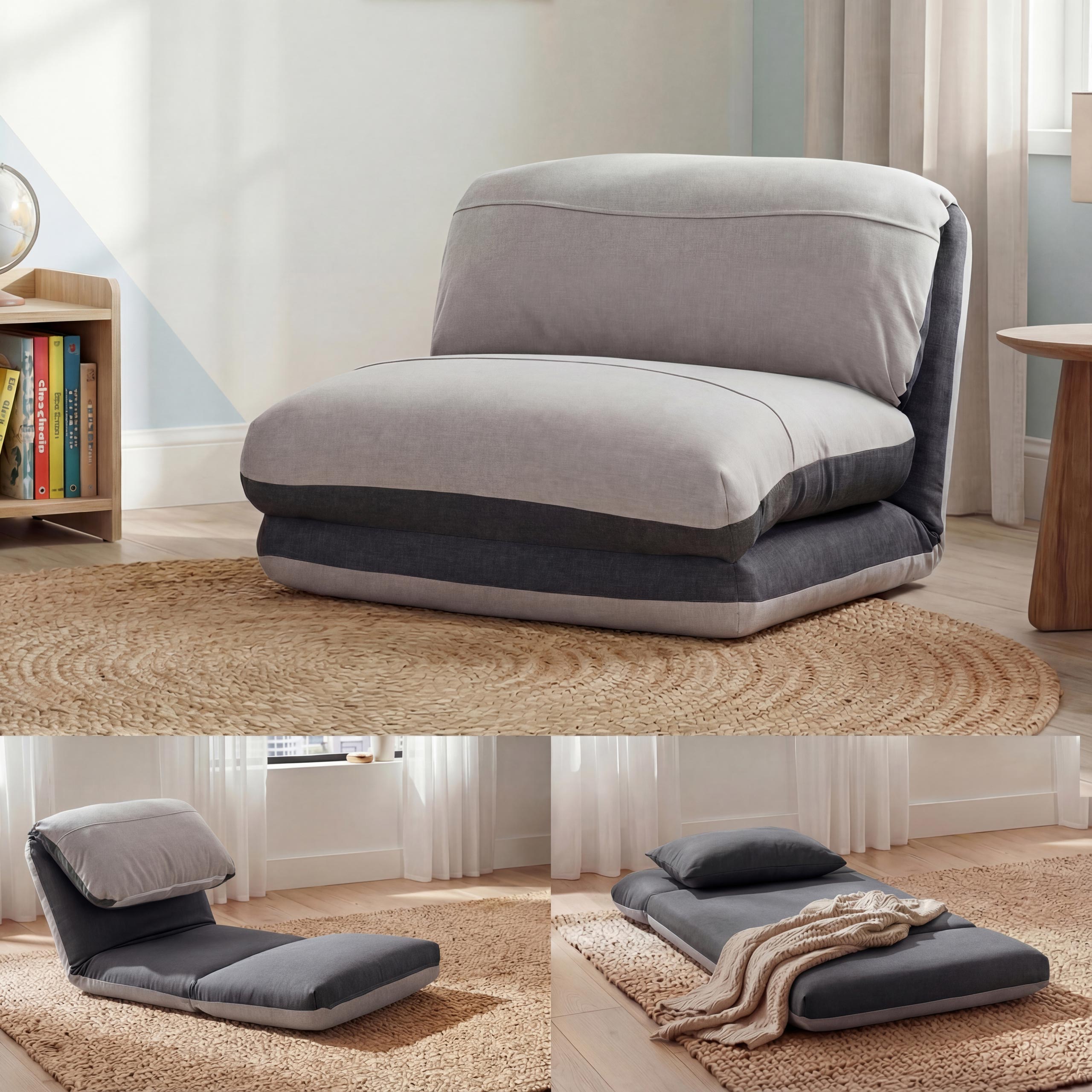 Schlafsessel HWC-E68, Schlafsofa Funktionssessel Klappsessel Relaxsessel, Stoff/Textil ~ dunkelgrau/hellgrau