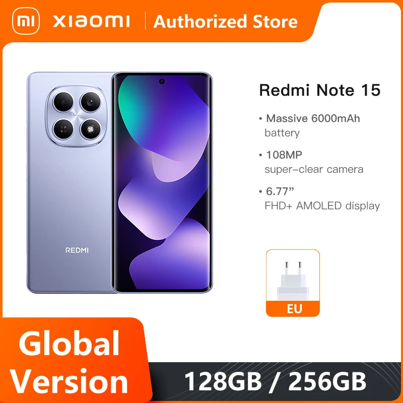 Phone Xiaomi Redmi Note 15 Smartphone Global Version MTK Helio G100-Ultra 6.77' AMOLED Display 108MP Camera 6000mAh Smartphone