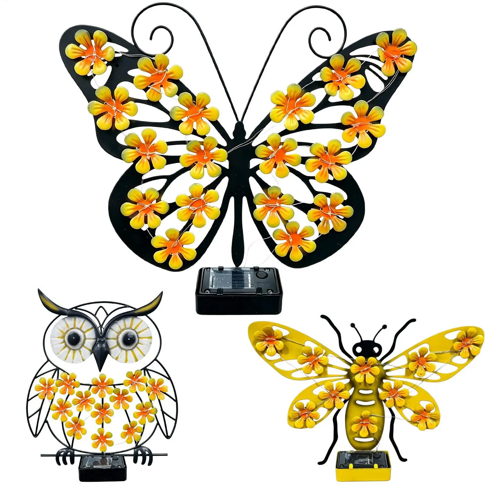 LED Solar Metal Wall Lights Decoration Solar Garden Light Butterfly /Bee/Owl Designs Funny Wall Decor Lamp For Garden Decoration