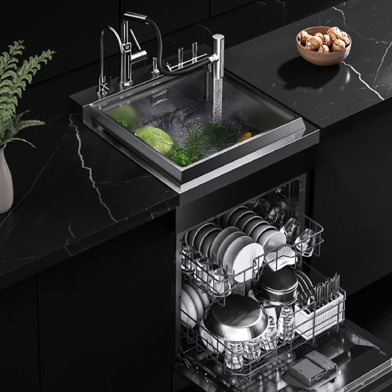 Évier de cuisine avec lave-vaisselle intégré pour appareils électroménagers intelligents, machine à laver la vaisselle automatique ultra, petite taille 0,6 m