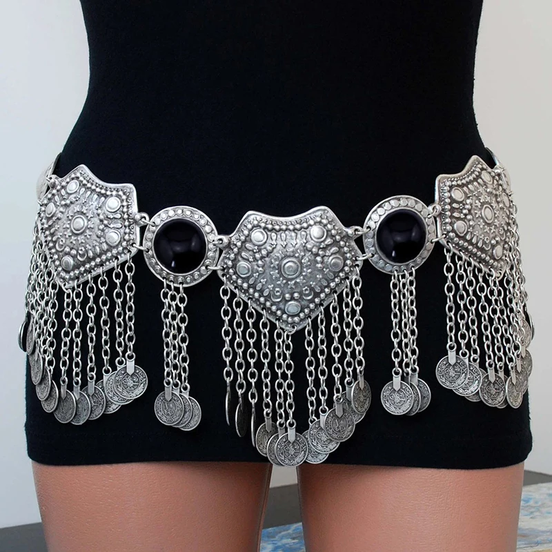 Chaînes de taille vintage en alliage avec longues pampilles, style turc, gitan, bohème, ethnique (Inde, Afghane), pour la danse du ventre et le style hippie