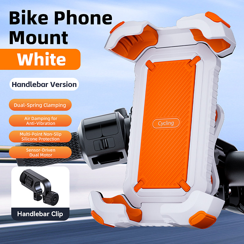 Motorcycle Phone Mount with Vibration Dampener, 4-Axis Damping Anti-Shake Bike Phone Holder, One-Click Lock, 360° Rotation Universal Bicycle Cell Phone Mount for Handlebar Rearview Mirror
