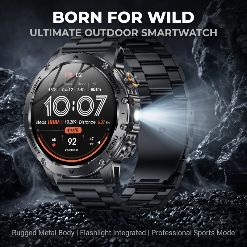 2026 Neue Herren GPS Outdoor Sport Smartwatch AMOLED-Bildschirm NFC Taschenlampe Herzfrequenzmesser Wasserdicht Bluetooth-Anruf 1000mAh