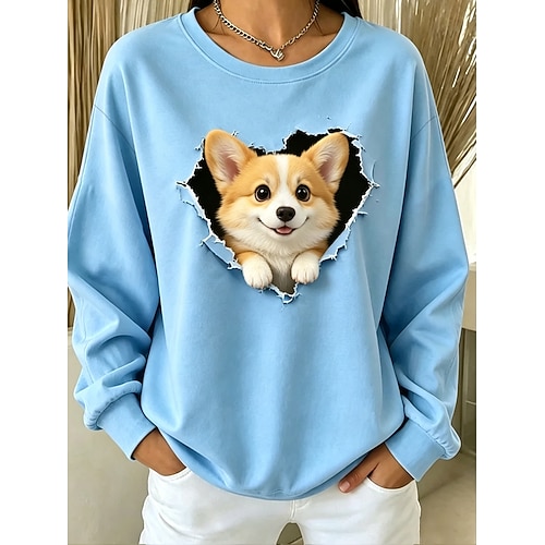 Damen Sweatshirts Druck Grafik Tiermotiv Aktiv Vintage Mode Langarm Rundhalsausschnitt Normale Oberteile Lässig Blau Rosa Purpur Frühling Herbst Winter