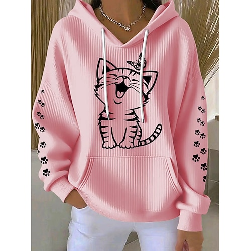 Damen Kapuzenpullover Grafik Tiermotiv Lässig Langarm Mit Kapuze Normale Oberteile Lässig Alltagskleidung Weiß Rosa Orange Frühling Herbst
