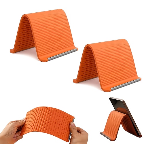 2 faltbare Handyhalterungen, verstellbare Handyhalterung aus Aluminiumlegierung mit Silikonpads, flexible, tragbare Tischhalterung für Smartphones, universelle Handyhalterung für Büro, Zuhause,