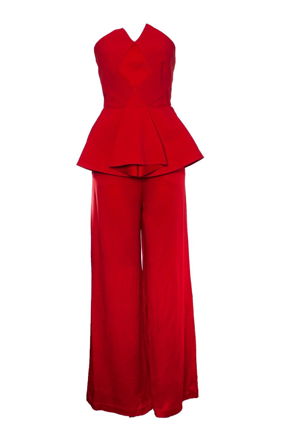 Roland Mouret Roter trägerloser Peplum-Jumpsuit
