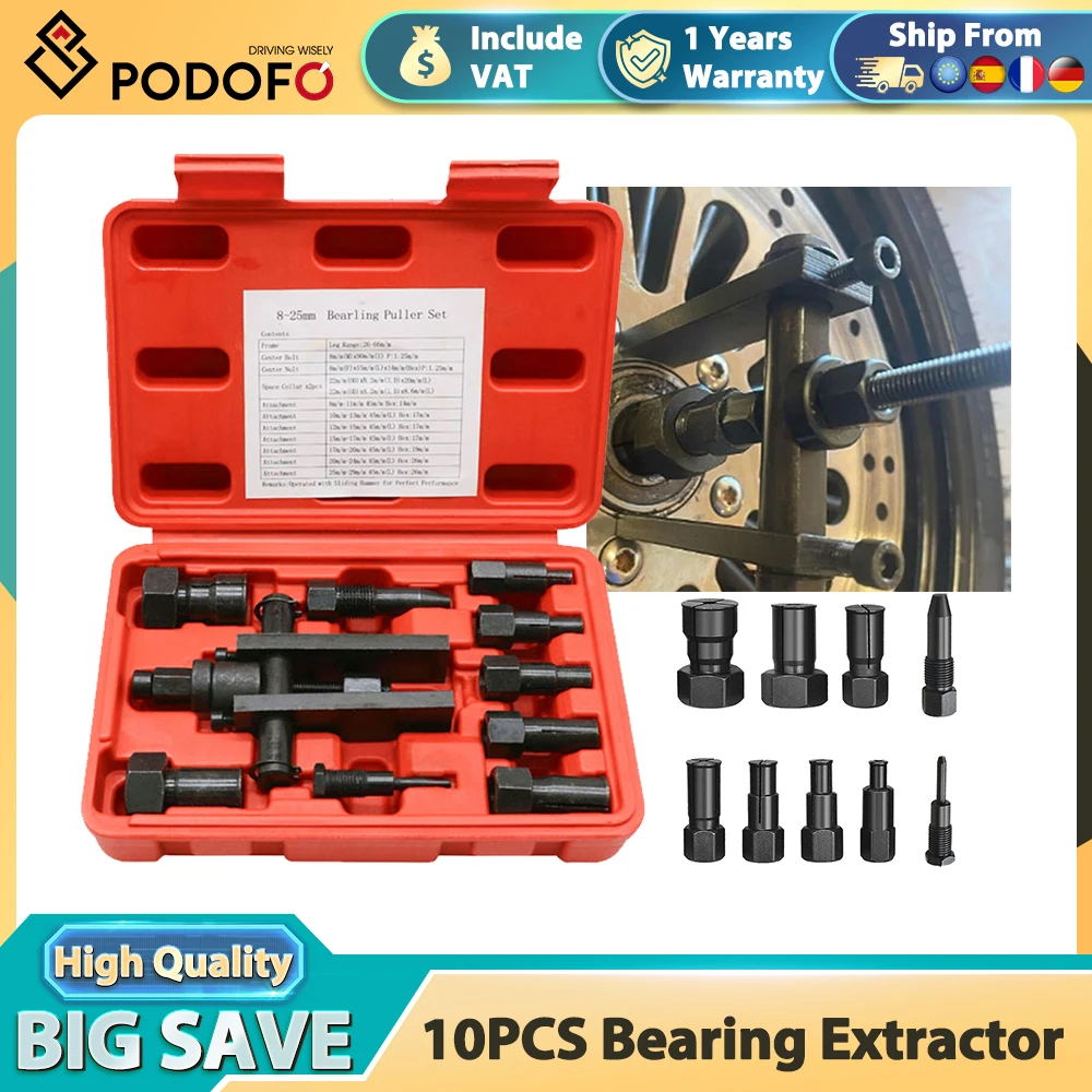 Podofo 10-teiliges 8mm-25mm Lagerabzieher-Set für Auto und Motorrad, Zweiklauen-Lagerabzieher-Werkzeug mit Box