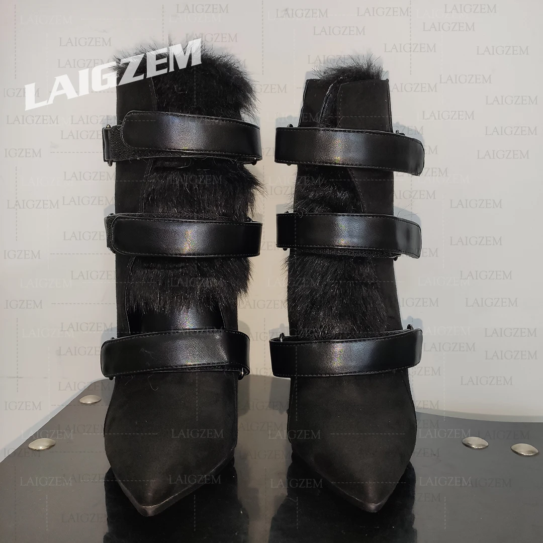 ZHIMA Damen-Stiefeletten mit Reißverschluss, Keilabsatz, Kunstleder, spitze Zehen, High Heels, Höhenerhöhung, Damenschuhe, große Größe 41, 45, 47