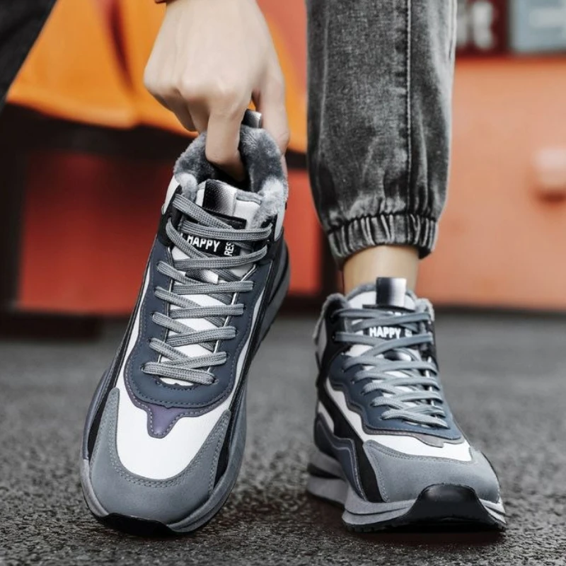 Winterwarme Schnür-Plateau-Sportschuhe mit Pelzstiefeln für Herren, Vintage, klassisch, niedriger Preis, trendig, 2025, neuer Verkauf, lässige, günstige Herrenschuhe
