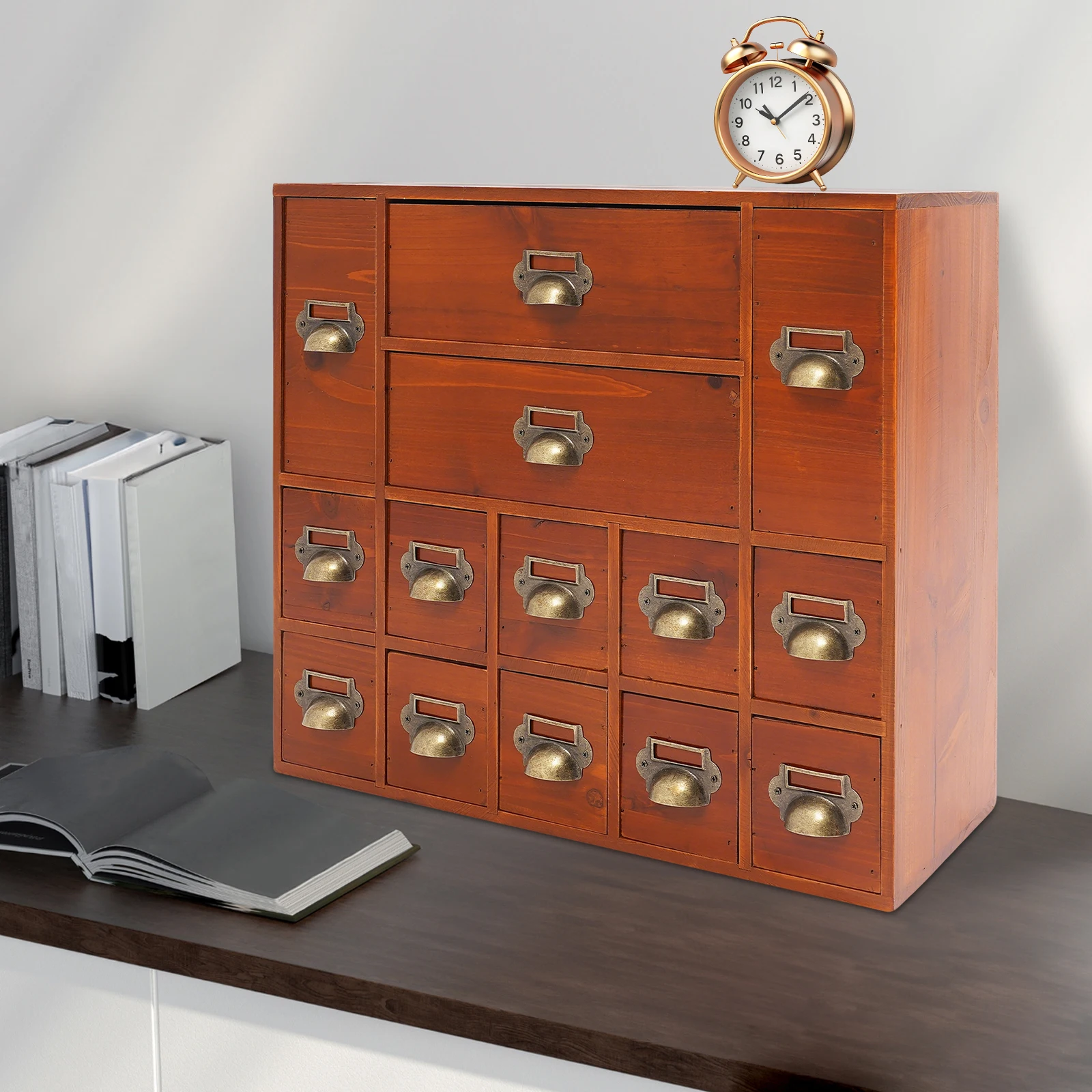 Alte braune Schubladenorganizer, Apothekerschrank mit 14 Schubladen, Eisenholz, Retro-Vintage-Stil, große Kapazität, für Schreibtisch, Küche, Büro, Aufbewahrungsbox