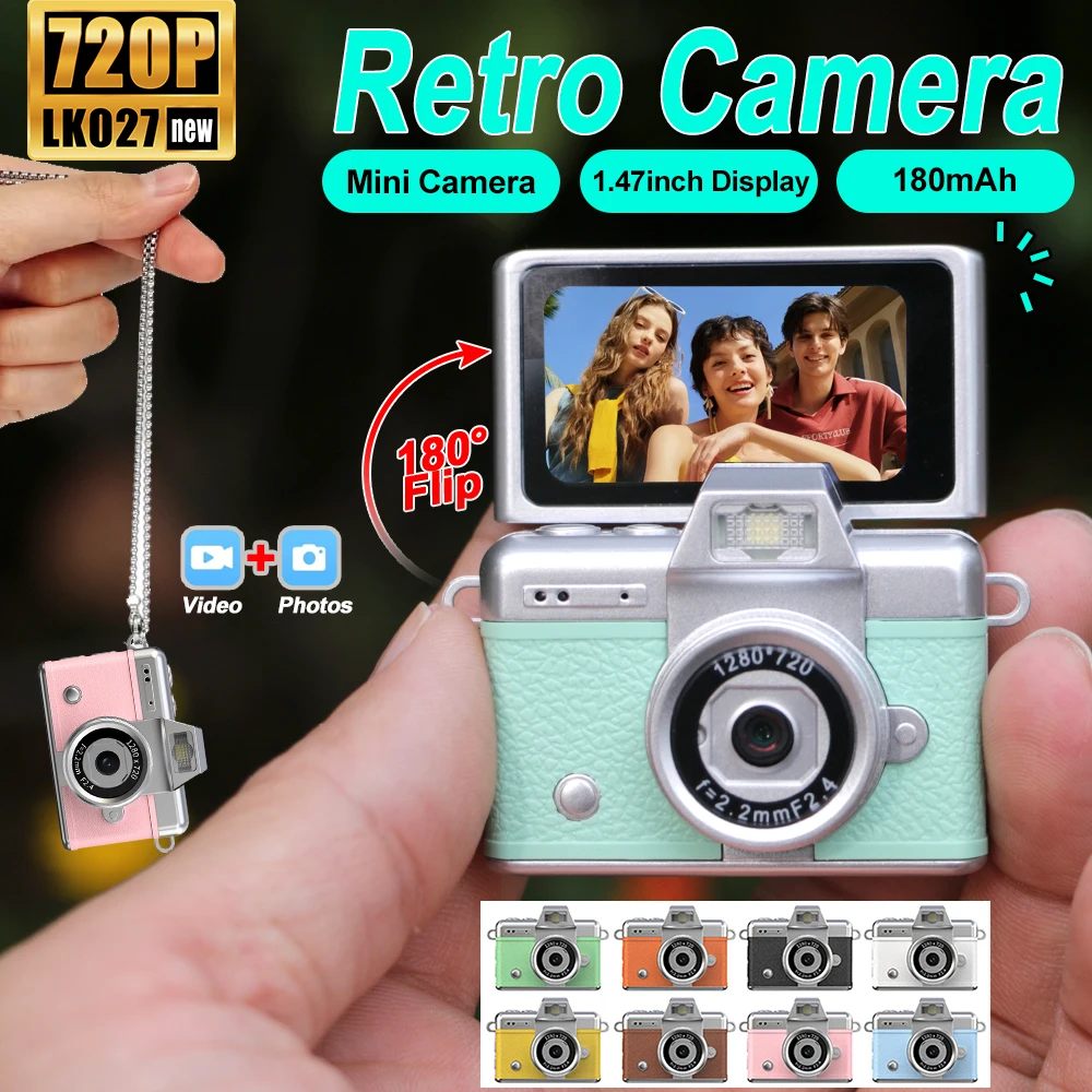 Mini appareil photo numérique Palm-Sized 180 ° Écran à Selfie rabattable avec lampe de poche, plusieurs filtres, porte-clés, appareil photo numérique Portable LK027