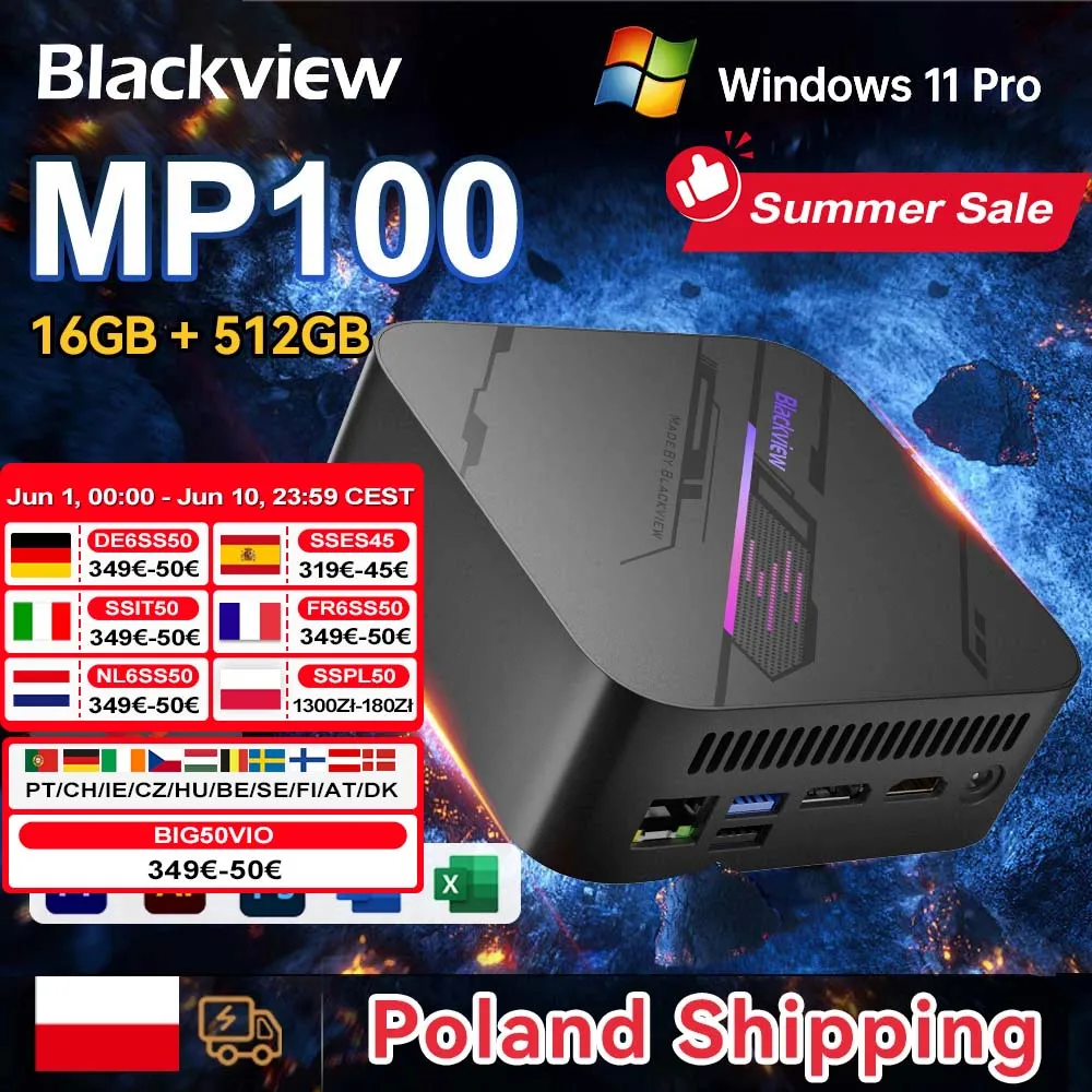 [Versand aus Polen] Blackview MP100 Mini-PC 7430U Windows 11 Pro 16GB DDR4 512GB SSD AMD 6-Kern 12-Thread Mini-Computer