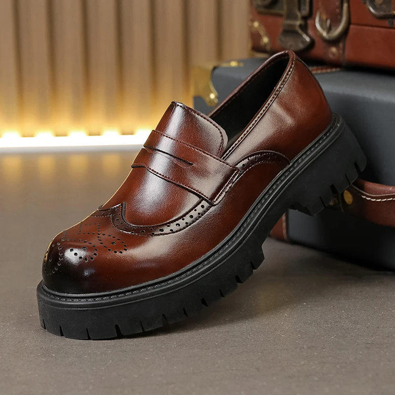Business-Herren-Loafer, schwarz, braun, bequeme, rutschfeste High-End-Lederschuhe mit dicker Sohle, Größe 38–46, Herrenschuhe