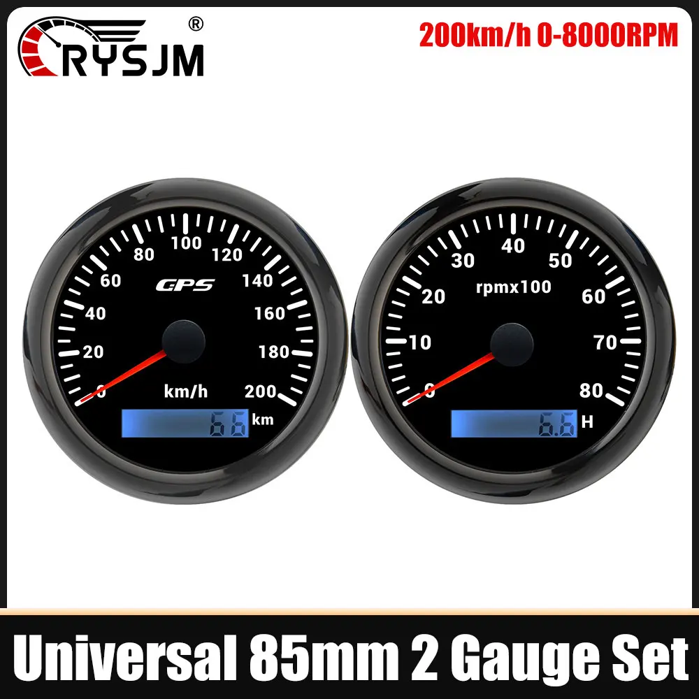 85mm GPS Speedometer 30-120KMH 200KM/H 3000-8000RPM Tachometer with GPS Antenna 7 Colors Backlight Odometer for All Car Boat