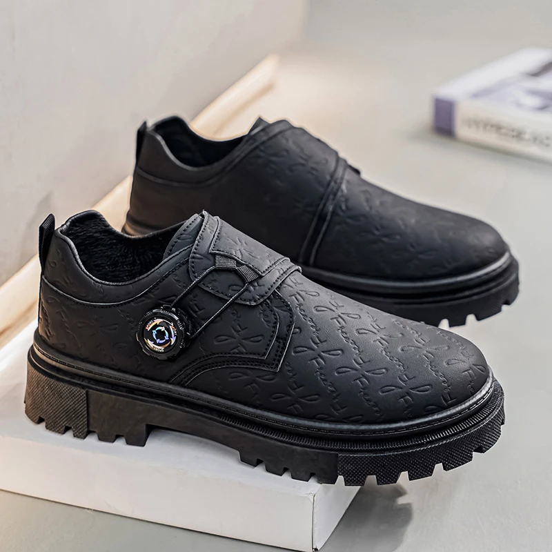 Frühlings- und Herbst-Herrenschuhe mit Dicker Sohle und Erhöhung, Stylische Twist-Knoten-Design, Große Größen, Schwarze Britische Bedruckte Kurze Freizeitschuhe für Männer