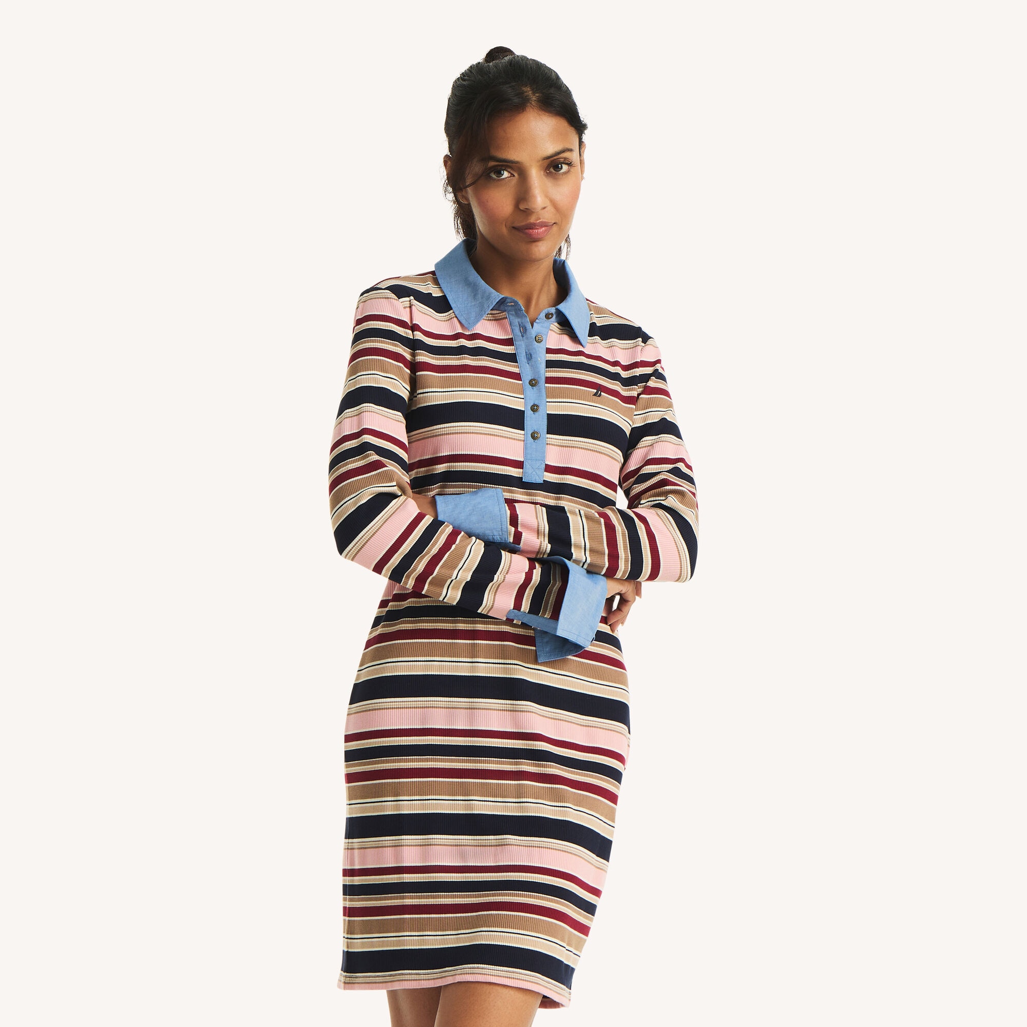 Mixed Media Striped Polo Dress