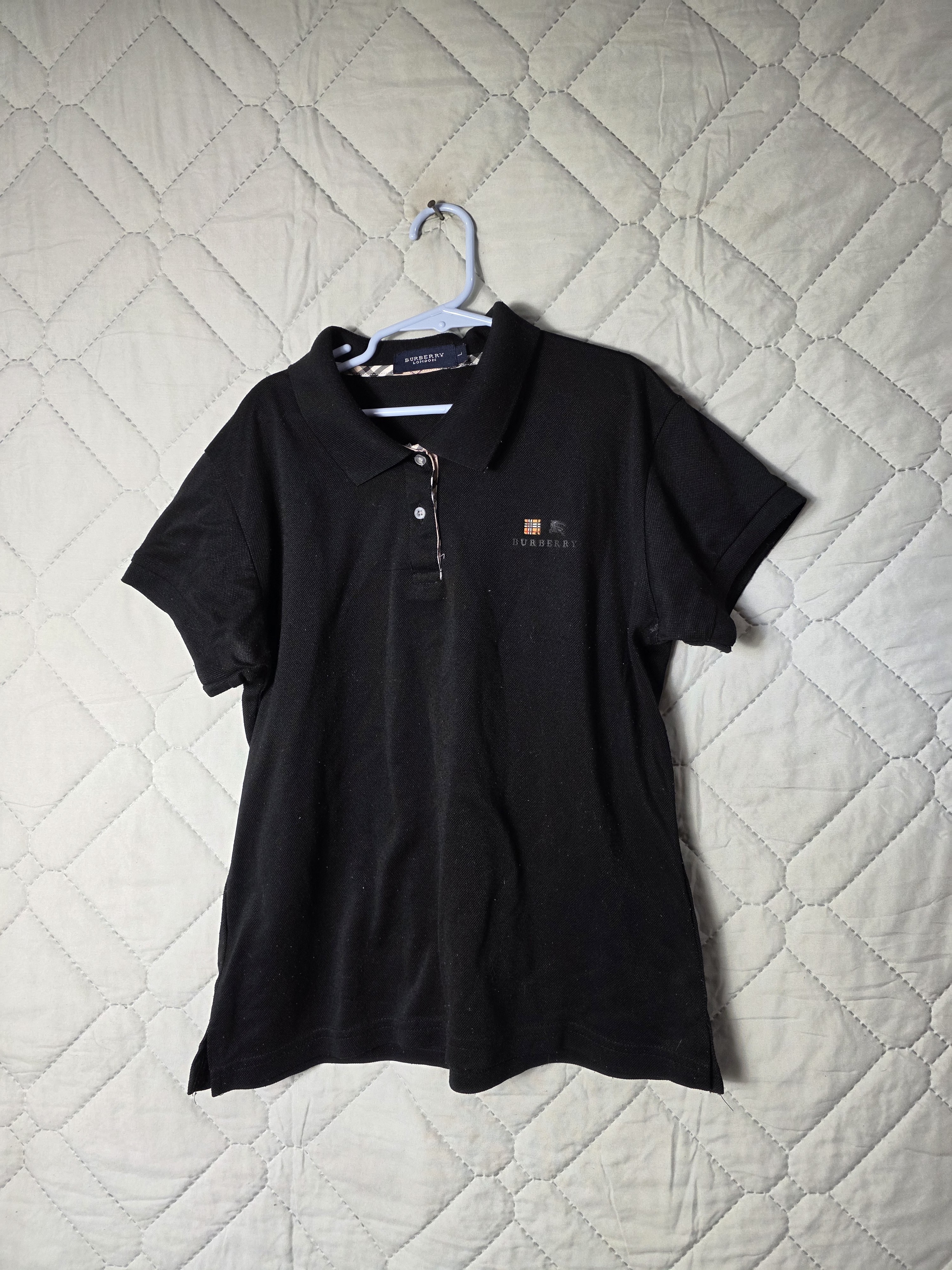 Burberry Shirts & Tops | Burberry Eddie Pique Polo Short Sleeve Shirt Top Kid's Sz L Black Good Conditio | Color: Black | Size: Lb