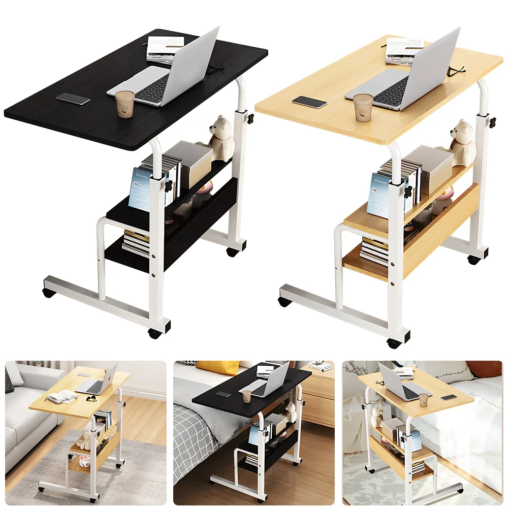 Verstellbarer Laptop-Schreibtisch mit Rollen, beweglicher Nachttisch, anhebbarer Computertisch, Schlafzimmer, Büro, tragbarer Arbeitstisch