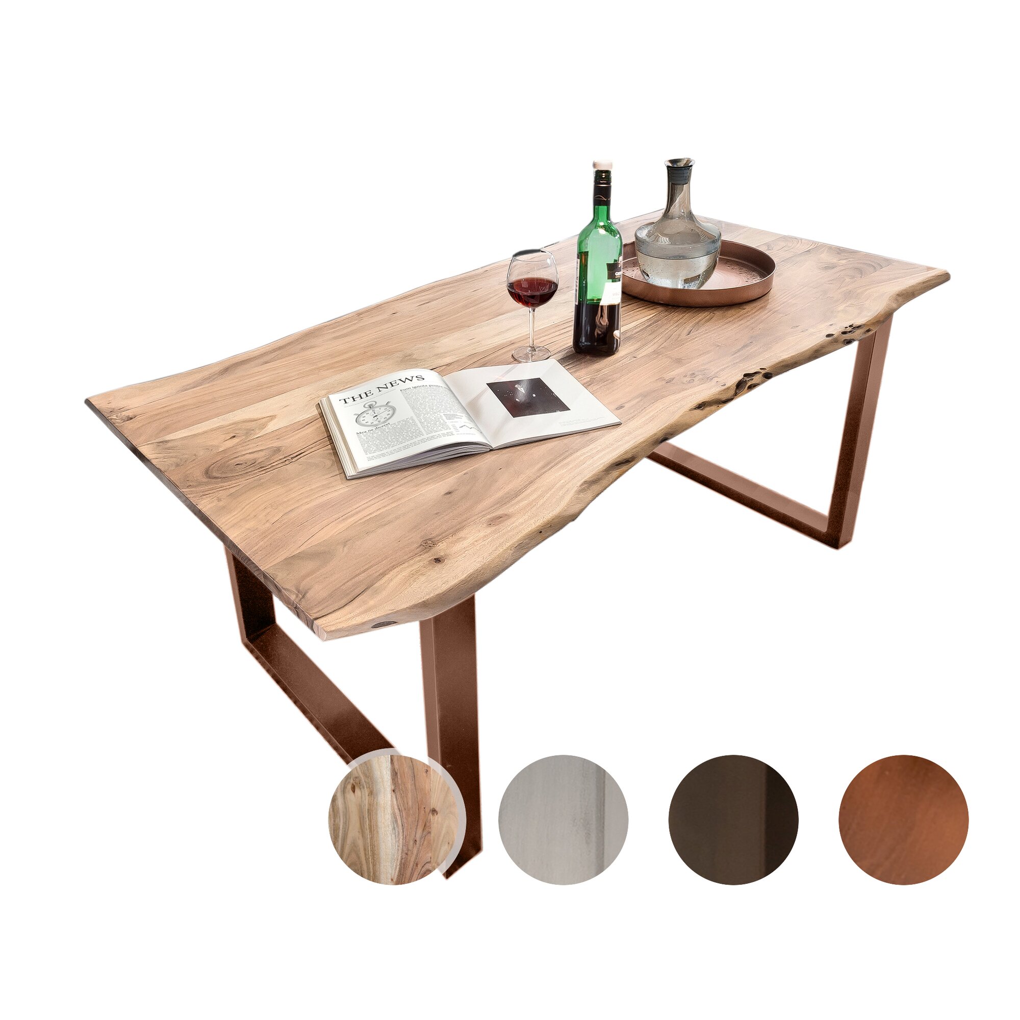 SIT Tops & Tables »Slim« Esstisch Massivholz Akazie Baumkante 200x100 cm / Eisen antikbraun